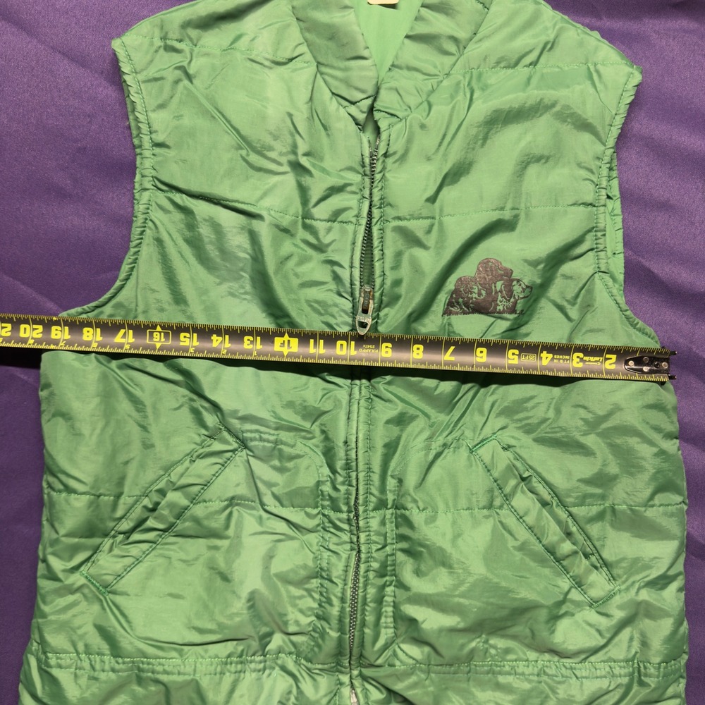 Vintage 80s Chalk Line Hunting Dog Vest Green Quilted Zip Up Mens L Outdoors - Picture 4 of 6